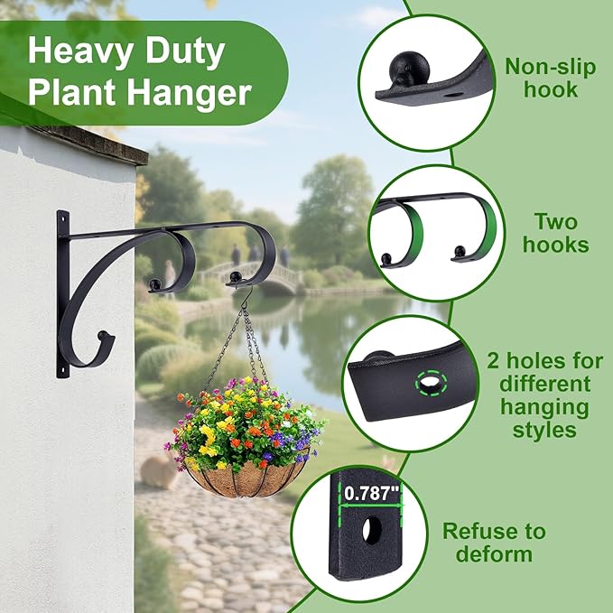 gajavo Plant Hangers Outdoor Indoor, 10 Inch Hanging Plant Brackets 2/4 Pack, Decorative Iron Plant Hooks for Hanging Plants, Bird Feeders, Wind Chimes, Flower Baskets (4Pack)
