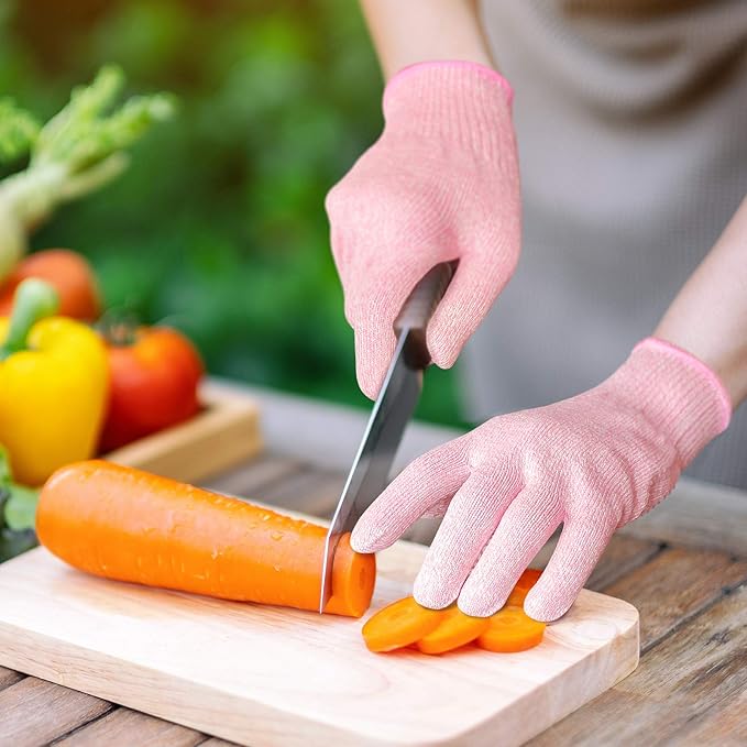 Evridwear Cut Resistant Gloves Food Grade Level 5 Kitchen Safety Protection (Large, Pink)