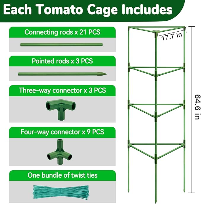 [Upgraded] ZeeDix 65 Inch Tall Tomato Cages for Garden, 6 Pack Large Plant Trellis Support Stakes for Climbing Plants, Heavy Duty Adjustable Tomatoes Cage for Pots, Raised Garden Bed Outdoor Supplies