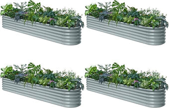 4-Pack Galvanized Raised Garden Bed 10x2x1.5 | 8x4x1.5 ft, 18" Tall Metal Planter Boxes Outdoor for Herb Vegetable, Modular Raised Flower Bed for Gardening with Zn-Al-Mg Coated - Brooklyn Grey