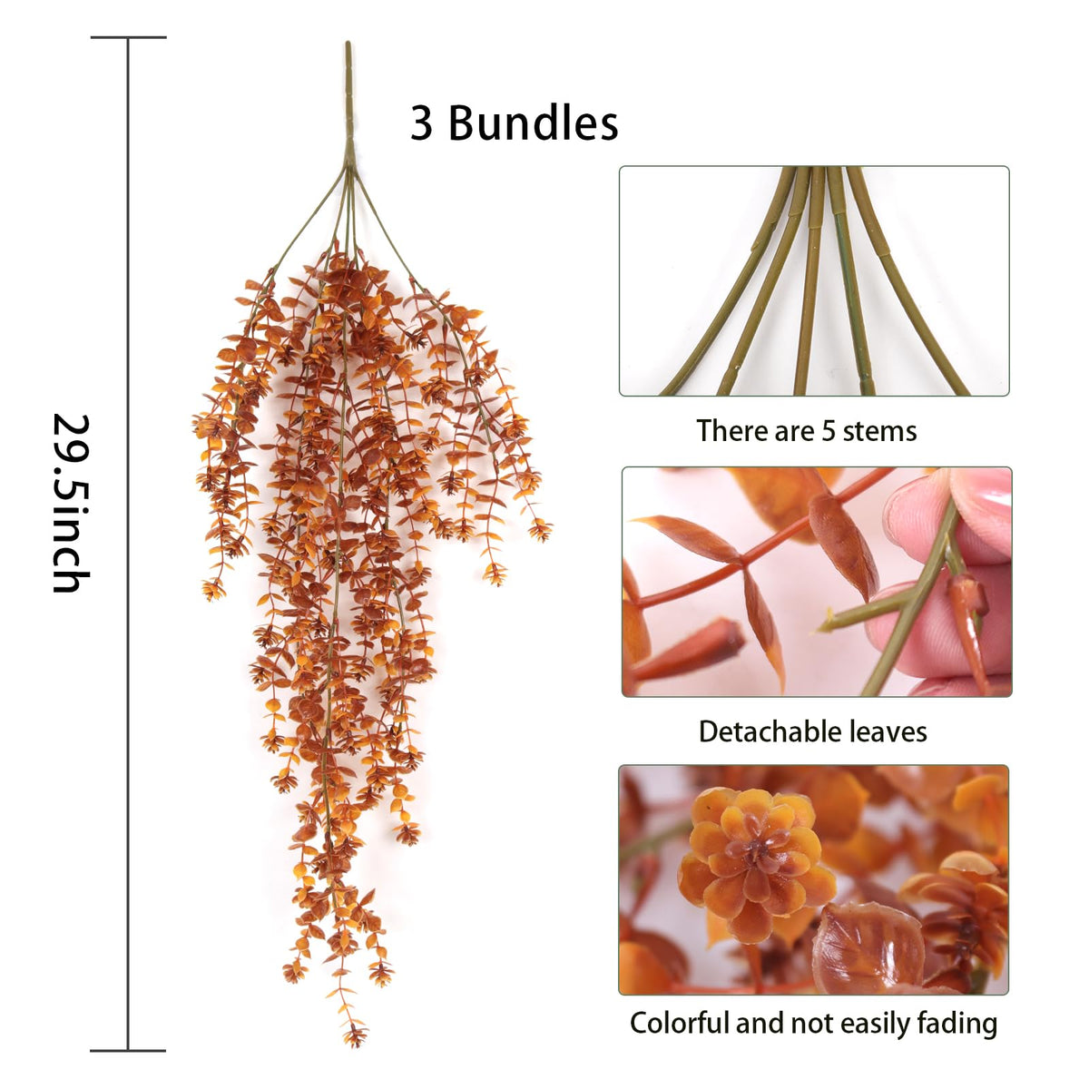 RECUTMS Fall Flower Artificial Brown Hanging Plant Outdoor Autumn Decor 3Pc
