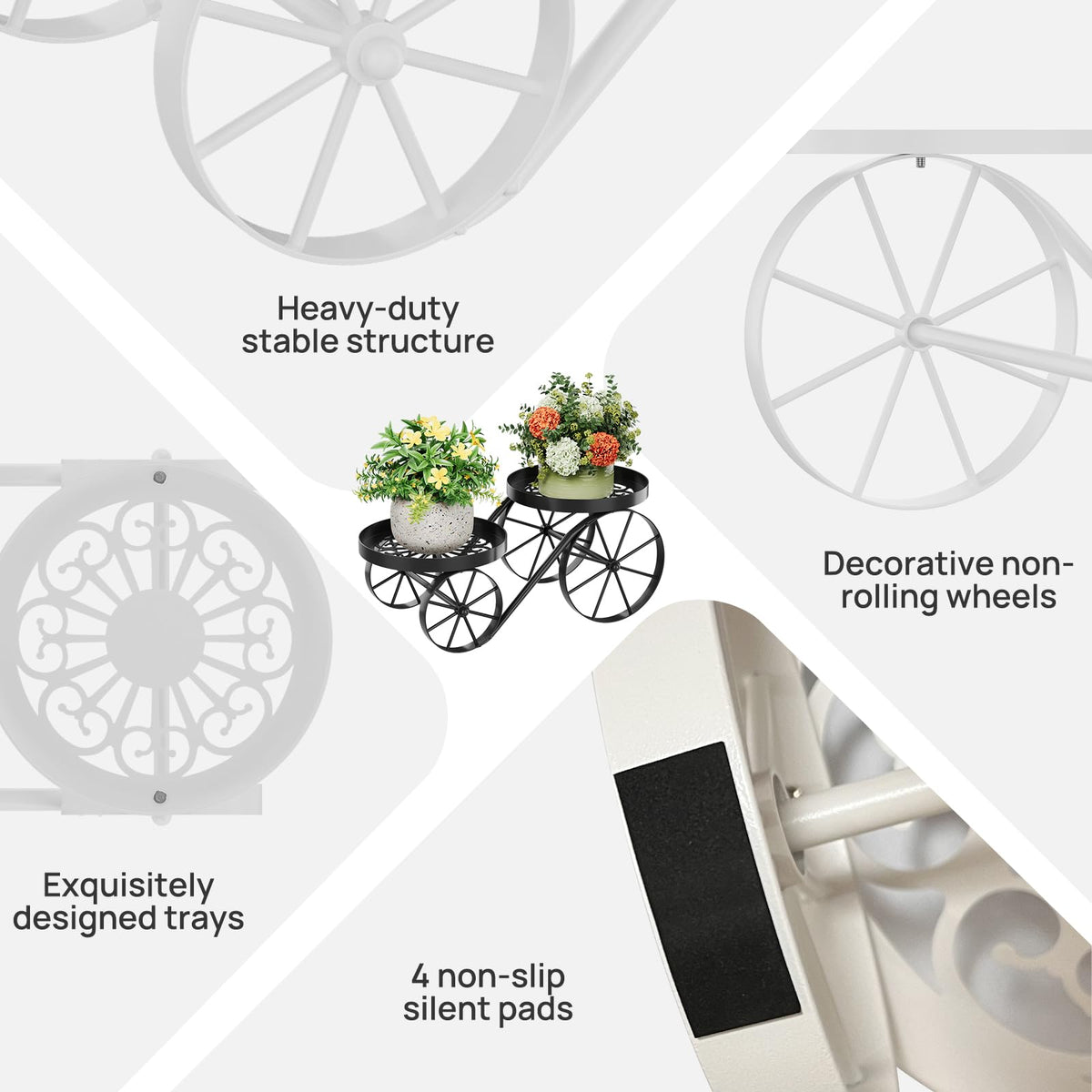 Cute Plant Stand Indoor Outdoor 2-Tier Metal Heavy Duty Flower Pot Holder