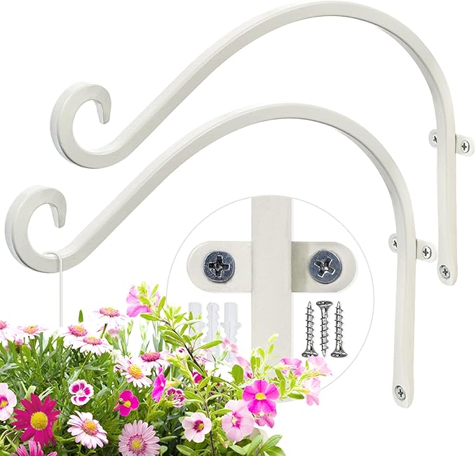 AJART White Plant Hanger Outdoor: 12-Inch Plant Hooks for Wall Indoor - Metal Plant Bracket Hook for Hanging Flower Baskets
