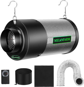 MELONFARM Dual-Fan Air Filter 4 Inch Dual-fan power boosts air circulation, Controller for Odor Control, Grow Tent,Air circulation in confined spaces