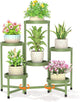 LASZOLA 6 Tiered Folding Plant Stand Indoor for Multiple Large Planter, Tall Heavy Duty Adjustable Rack with Rust Proof Plastic Shelving, Sturdy Vertical Tree Organizer for Narrow Inside Floor, Green