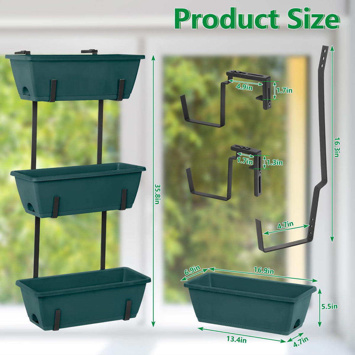 OYEAL Railing Planter Box Set of 2 Hanging Planters for Fence