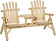 Outsunny 2-Seat Wooden Adirondack Chair, Patio Bench with Table, Outdoor Loveseat Fire Pit Chair for Porch, Backyard, Deck, Natural