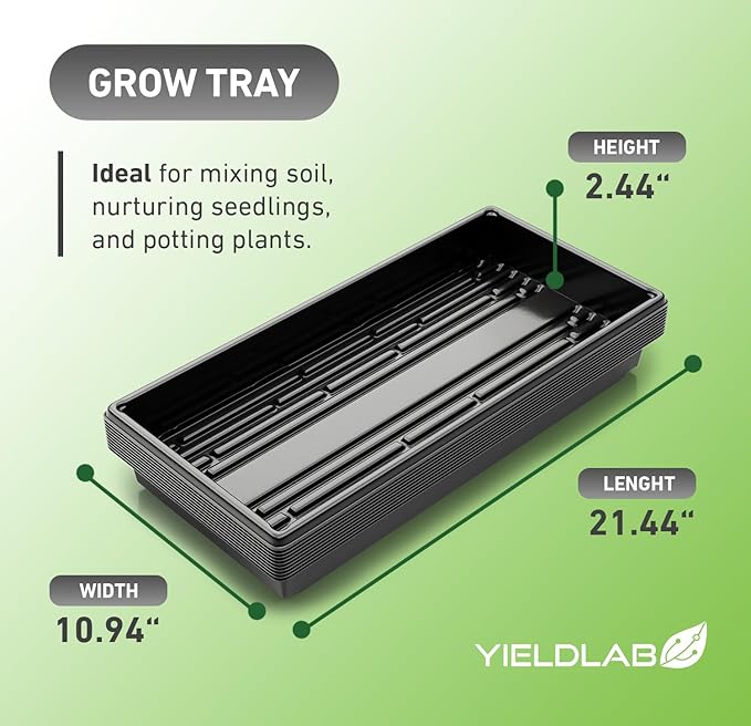 Yield Lab 10x20 Inch Black Plastic 5 Pack Plant Propagation Tray – Growing Trays for Garden, Planting, Seedling, Soil & Hydroponic Horticulture - Microgreen Trays Grow Plants - No Drain Holes
