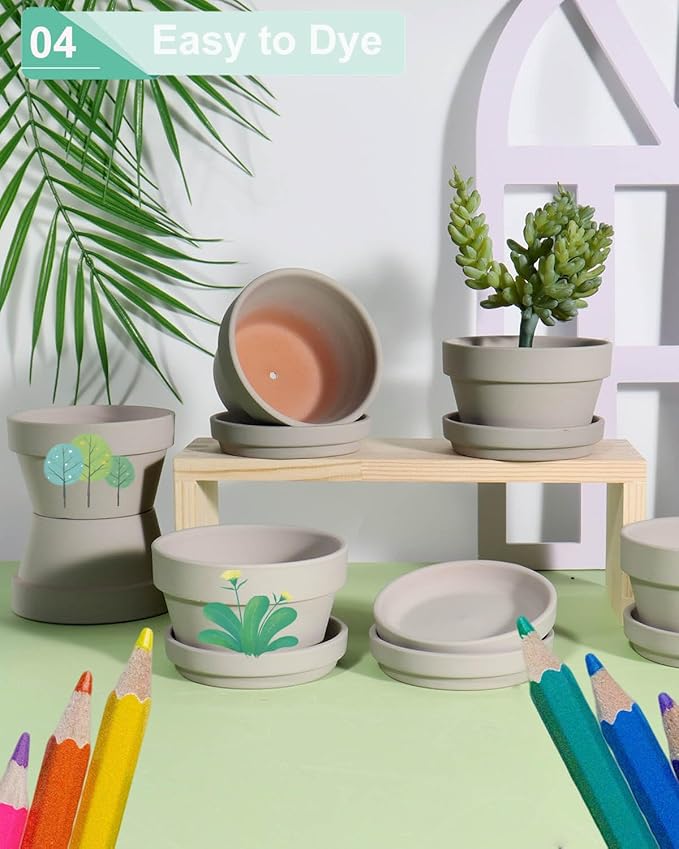 vensovo 5.7 Inch Grey Terracotta Shallow Succulent Pots - 6 Pack Terra Cotta Clay Pot with Saucer, Cacuts Indoor and Outdoor Planters with Drainage Hole