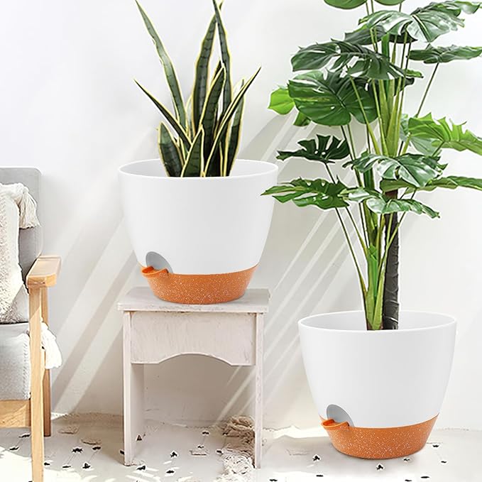 GARDIFE 12 inch planters, Plant Pots,Self Watering Pots, 2 Pack Large Plastic Flower pots with Deep Reservior and High Drainage Holes for Indoor Outdoor Plants and Flowers, White