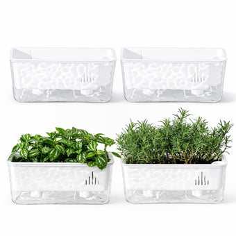 Self Watering Pots for Indoor Plants, 4 Packs Window Boxes Planters Rectangle Self Watering Planter 11 in Rectangular Clear Plant Pots Long Herb Windowsill Planter Flower Box Succulent Planters