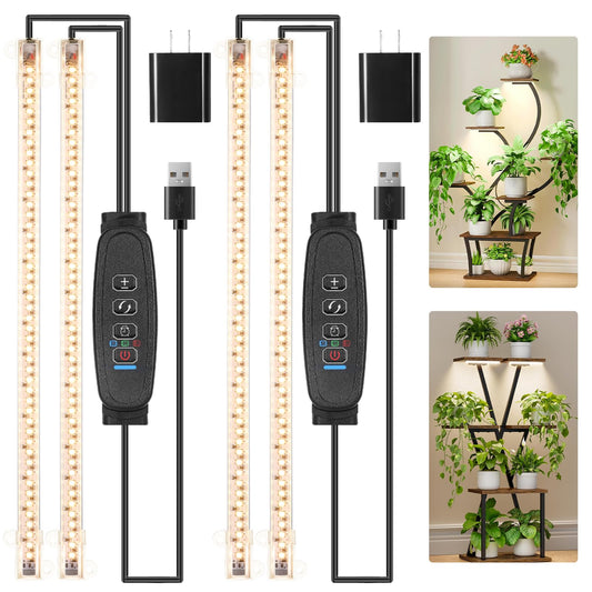 13 Inches LED Grow Light Strips, Grow Lights Match The Flower Stand for Indoor Plants Full Spectrum 3500K Plant Lamp with 3/9/12H Timer, 10 Dimmable Levels for Seedling Succulent, 2 Head 2 Pack