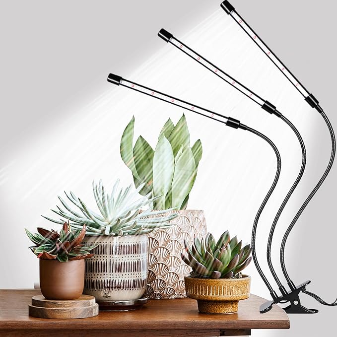 Black Grow Lights for Indoor Plants, 126LEDs Clip Plant Lights, Full Spectrum LED Plant Growing Lamps with Flexible Gooseneck，4/8/12/18H Timer, 3 Spectral Modes, 10 Dimmable Levels，3 Head 1 Pack