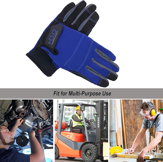 HANDLANDY Work Gloves for Men & Women, Utility Mechanic Working Gloves Touch Screen, Flexible Yard Work Gloves