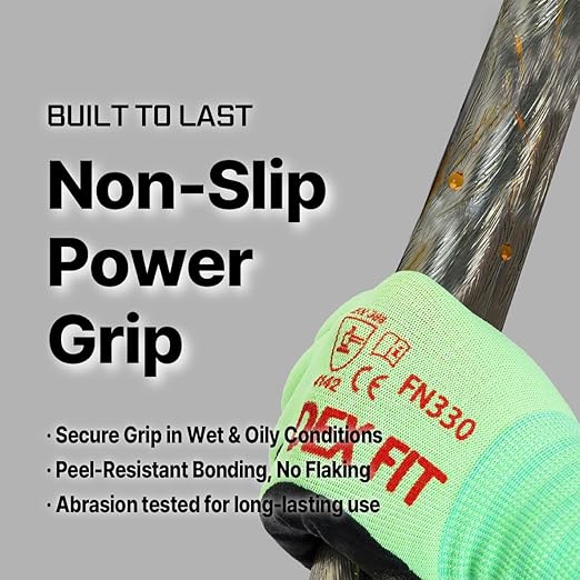 DEX FIT Nitrile Work Gloves FN330, 1 Pair, 3D-Comfort Stretchy Fit, Firm Grip, Thin & Lightweight, Touch-Screen Compatible, Durable, Breathable & Cool, Machine Washable; Green S (7)