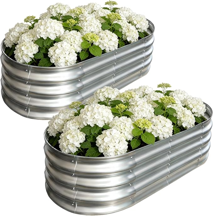 Galvanized Raised Garden Bed Outdoor, Large Raised Bed for Gardening, 2Pcs 4x2x1ft Oval Metal Planter Box for Vegetables, Fruits, Flowers, Silver