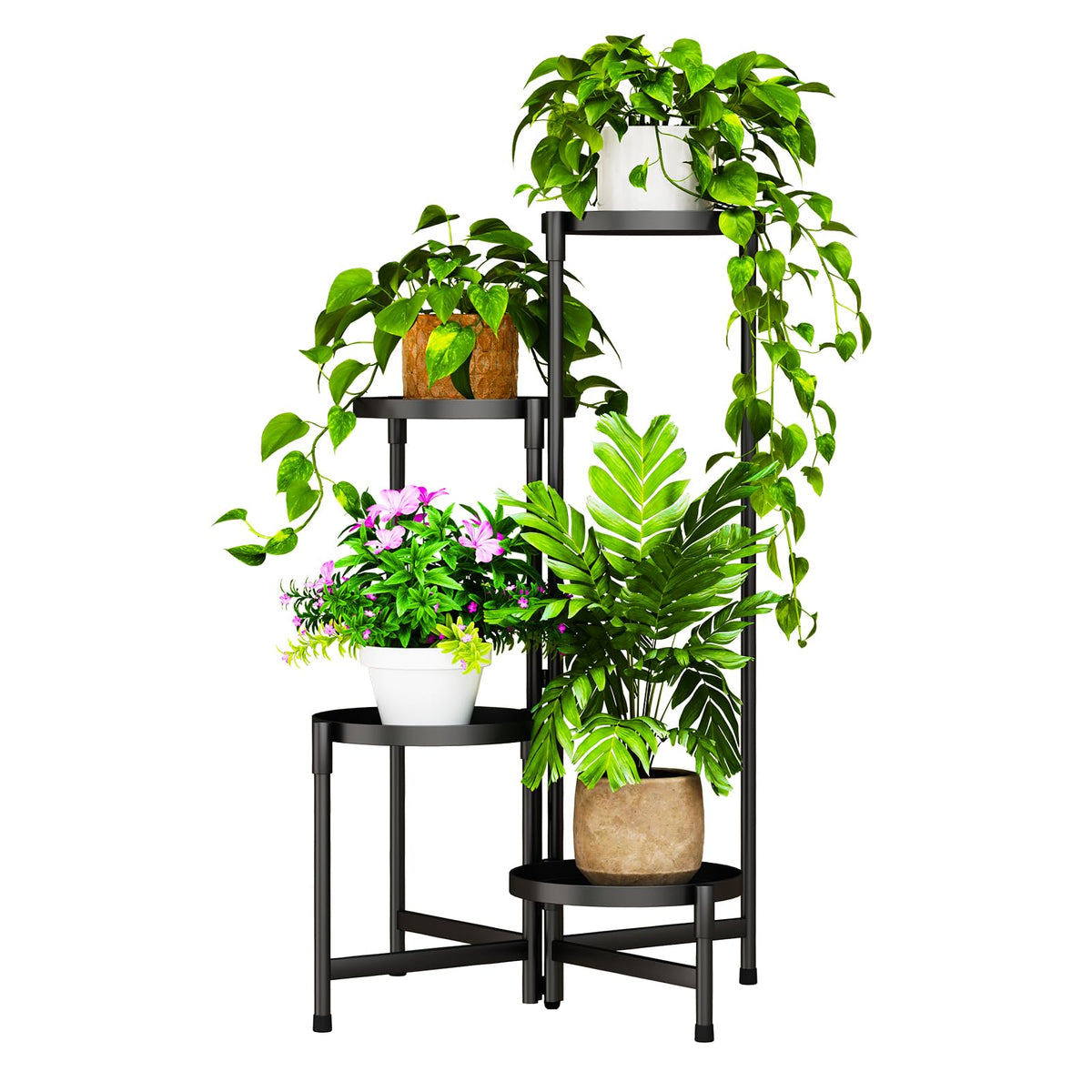 Plant Stand Indoor Outdoor, 4 Tier Metal Corner Shelf Black 9 in Wide