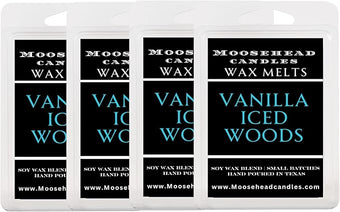 Moosehead candles Iced Vanilla Woods Wax Melts – 4 Pack Soy Wax Melts for Warmers | Vanilla, Cedarwood & Sandalwood Blend | Long Lasting Fragrance | Pet Safe & Handmade in US