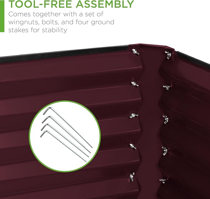 Best Choice Products 6x3x2ft Outdoor Metal Raised Garden Bed, Deep Root Box Planter for Vegetables, Flowers, Herbs, and Succulents w/ 269 Gallon Capacity - Burgundy