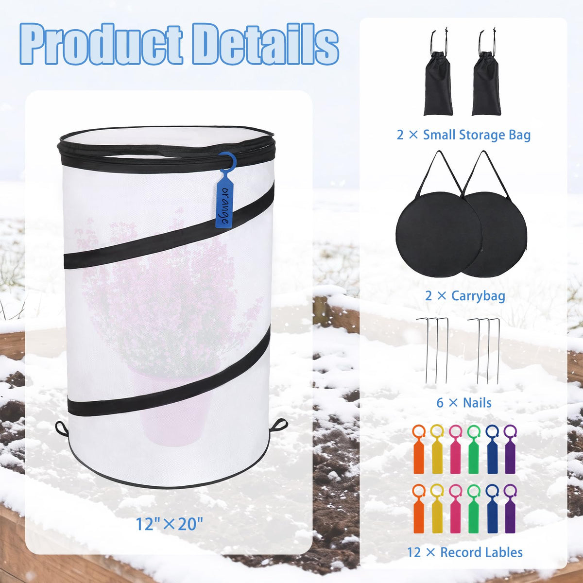 2 Pcs 12"×21" Pop Up Round Winter Frost Plant Cover,Foldable Non Woven Winter Plant Freeze Protection Tent with Ground Stakes & Label Cards,Mini Greenhouse Protector for Small Indoor&Outdoor Plants