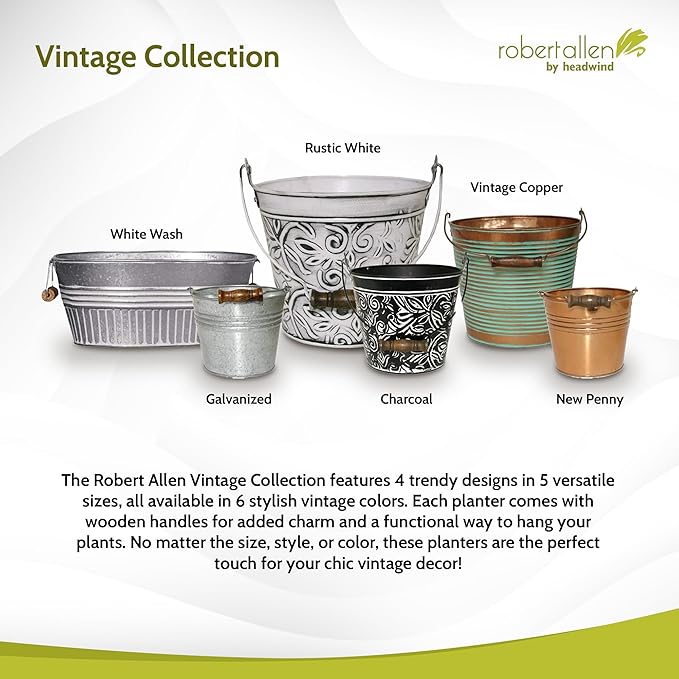 Headwind Vintage Collection 14-Inch White Wash Oval Galvanized Tub with Handles – Metal Wash Basin Planter - Galvanized Metal Tub for Indoor & Outdoor Use by Robert Allen