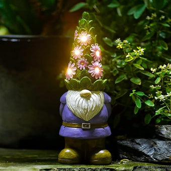 Nacome Solar Garden Outdoor Statues Gnome with Succulent and 7 LED Lights - Lawn Decor for Patio, Balcony, Yard Ornament - Chrismtas Gifts for Mom Grandma