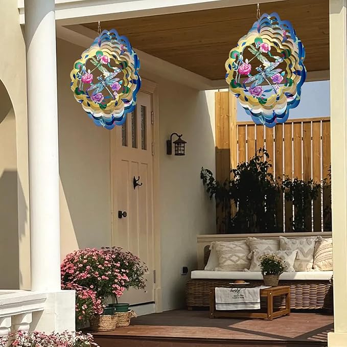 Dragonfly Wind Spinners Metal Dragonfly Gifts for Women Mom Grandma,12inch Hanging Wind Spinner for Outdoor&Indoor Decor Wind Kinetic Ornament for Yard Garden Decoration