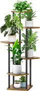 YOCOMEY 6 Tier Wood Tall Plant Stand Metal Rack Indoor, Multiple Flower Pot Holder Shelves Corner Rack, Planter Shelf Display Rack Storage Organizer for Patio Living Room Balcony Garden(Black)