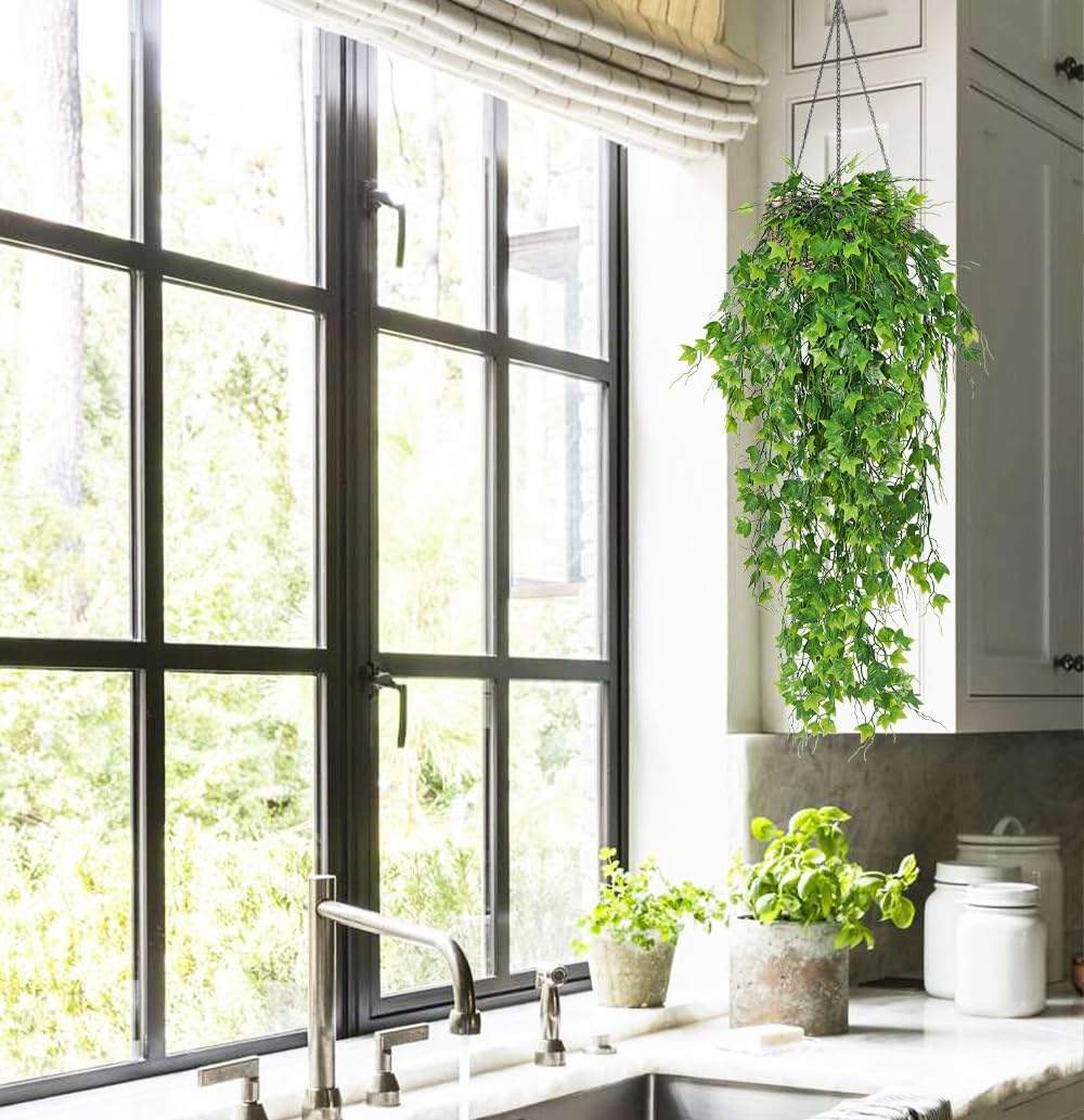 RECUTMS 3Pcs Green Artificial Plant Faux Ivy Greenery Fake Hanging Plants