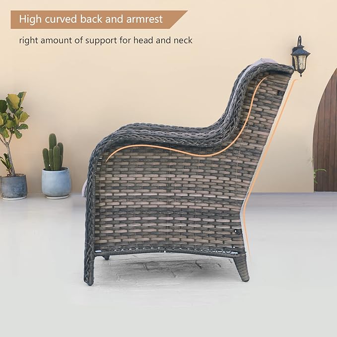 HUMMUH Outdoor Furniture 5 Pieces Patio Furniture Set Wicker Outdoor Sectional Sofa with 2 Patio Chairs,Ottomans