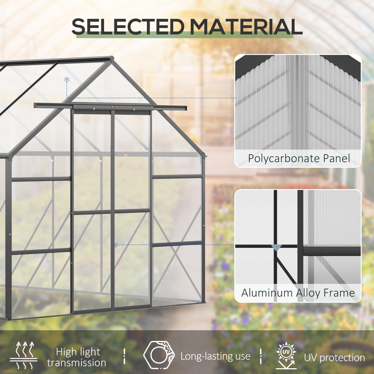 Outsunny 20' x 8' Polycarbonate Greenhouse Walk-in Aluminum Frame Clear