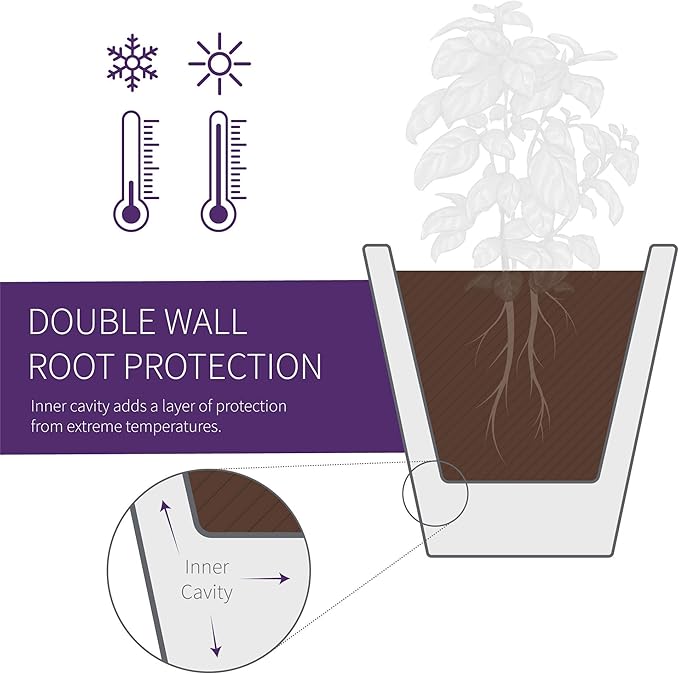 Crescent Garden Madison Planter– Weather-Resistant, Double Walled Indoor/Outdoor Plant Pot with Drain Hole – Durable All-Season Flower Container, 14" W (Bark)