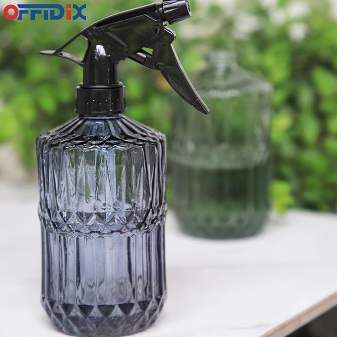 OFFIDIX Glass Spray Bottle, Fine Mist Plant Mister, Handheld Pressure Watering Can,Adjustable Nozzle Glass Spray Bottle,0.43L/15.17oz Handheld Spray Bottles for Garden Plants Cleaning Solutions（Gray）