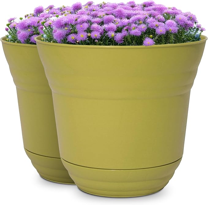 Headwind Traverse Planters – 14" 2 Pack Plastic Plant Pot in Meadow Green - Indoor & Outdoor Pots for Plants with Drainage - Decorative Plant Pot, Flower Pots Outdoor for Garden by Robert Allen
