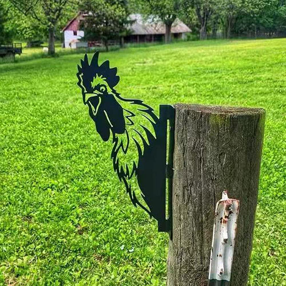 AOOLVY Farm Peeping Chicken Metal Art Outdoor Decor Garden Yard Decoration
