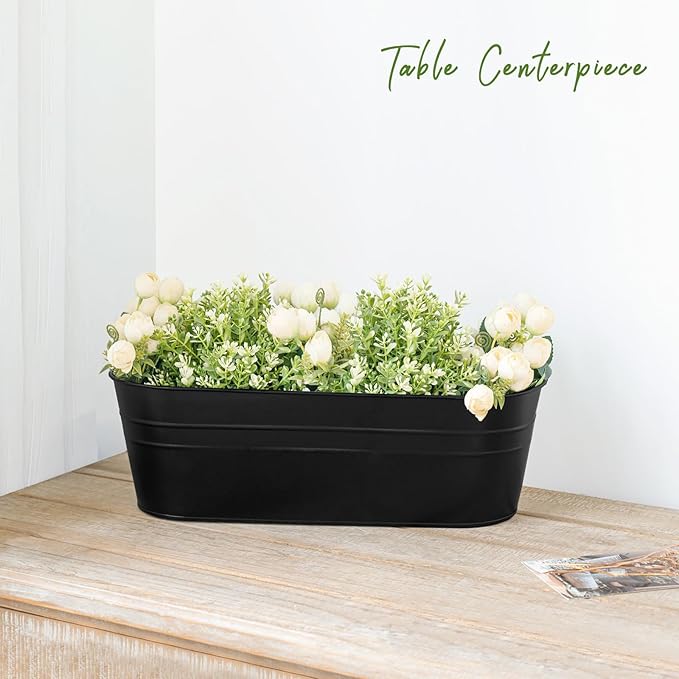 Dahey 3 Pcs Metal Hanging Flower Pots for Railing Fence Outdoor Planter 15.7 Inch Hanging Bucket Pots Countryside Window Flower Plant Holder with Detachable Hooks for Garden Yard Home Decor,Black