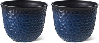 Glitzhome 15.25" D Faux Ceramic Planters, Set of 2 Honeycomb Textured Gradient Cobalt Blue Plant Pots with Drainage Hole, Modern Plastic Round Flower Pots Containers for Home Garden Patio Balcony