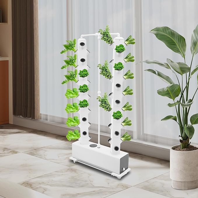 Hydroponics Growing System Kit,56 Pods Vertical Indoor Garden Planter Germination Kit, Indoor Herb Garden with Wheels, Plant Germination Kit for Vegetable Fruit (White 56pods)