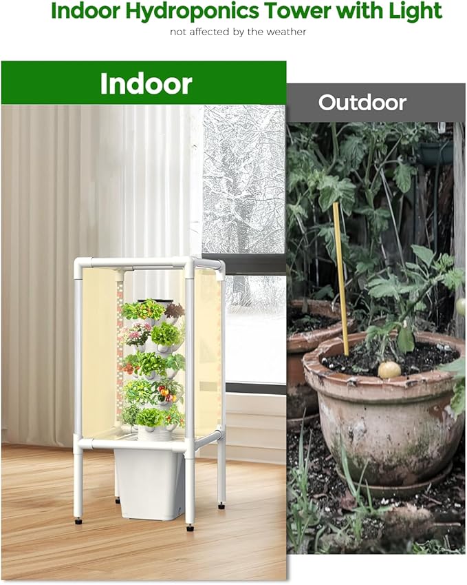 SJZX Hydroponics Growing System, Hydroponic Tower with Full-Spectrum Grow Lights, 5 Tiers Indoor Outdoor Garden Planter, Vertical Home Gardening Germination Kits for Vegetables, Fruits, Herb (25 Pods)