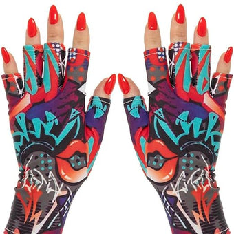 ManiGlovz - The Original UPF 50+ UV Light Protective Nail Gloves for Women, Large, Graffiti