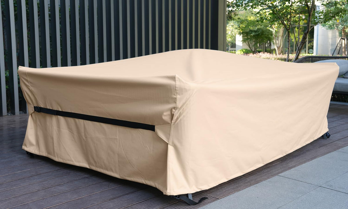 CKCLUU Patio Furniture Set Covers Waterproof Heavy Duty 600D Outdoor Sectional Sofa Couch Set Cover Patio Conversation Sets Cover Outdoor Dining Set Table and chairs Covers 126" L x 63.5" W Beige