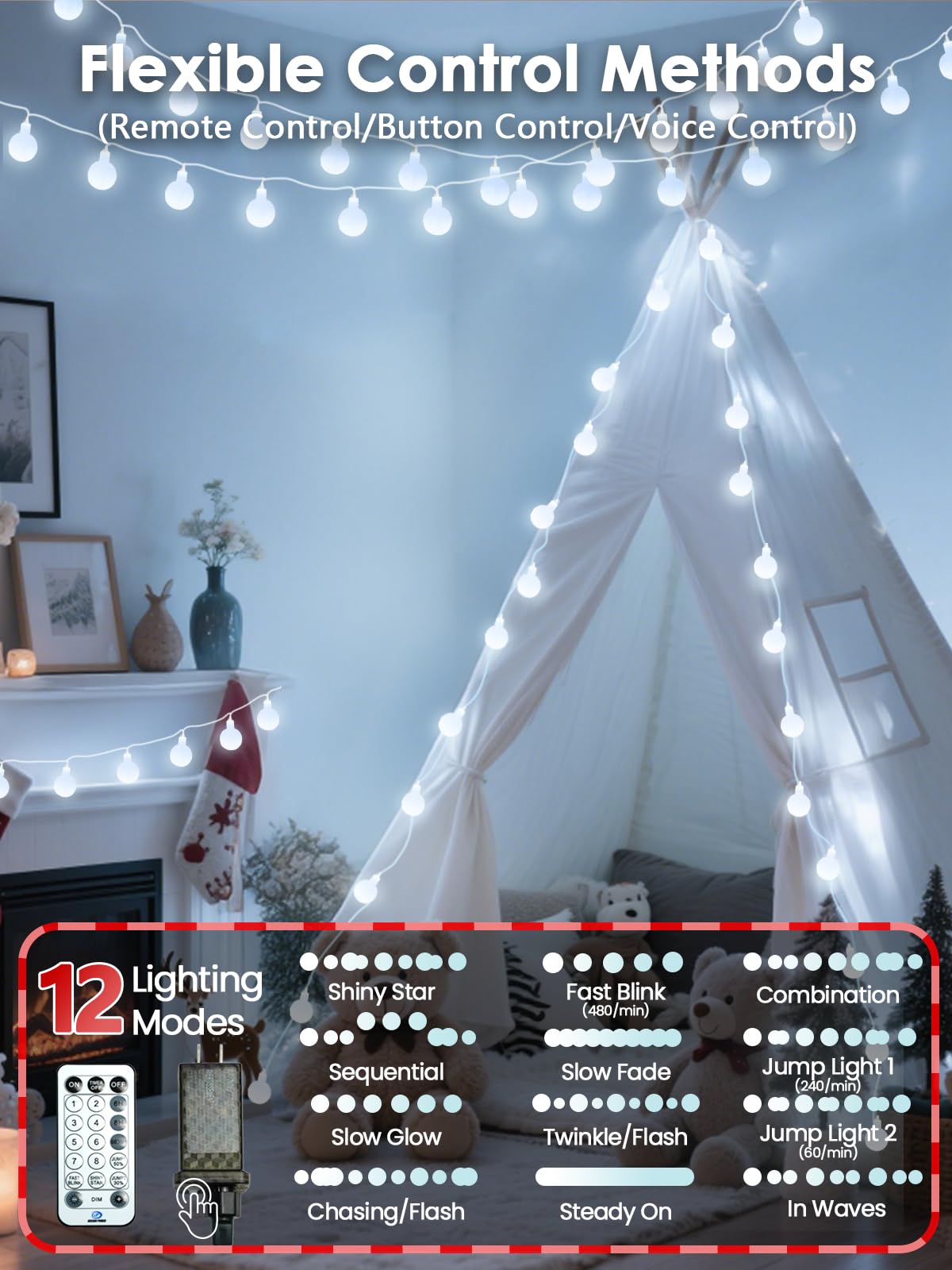 Connectable 43FT 100LED Globe String Lights Indoor, Smart Classroom Lights