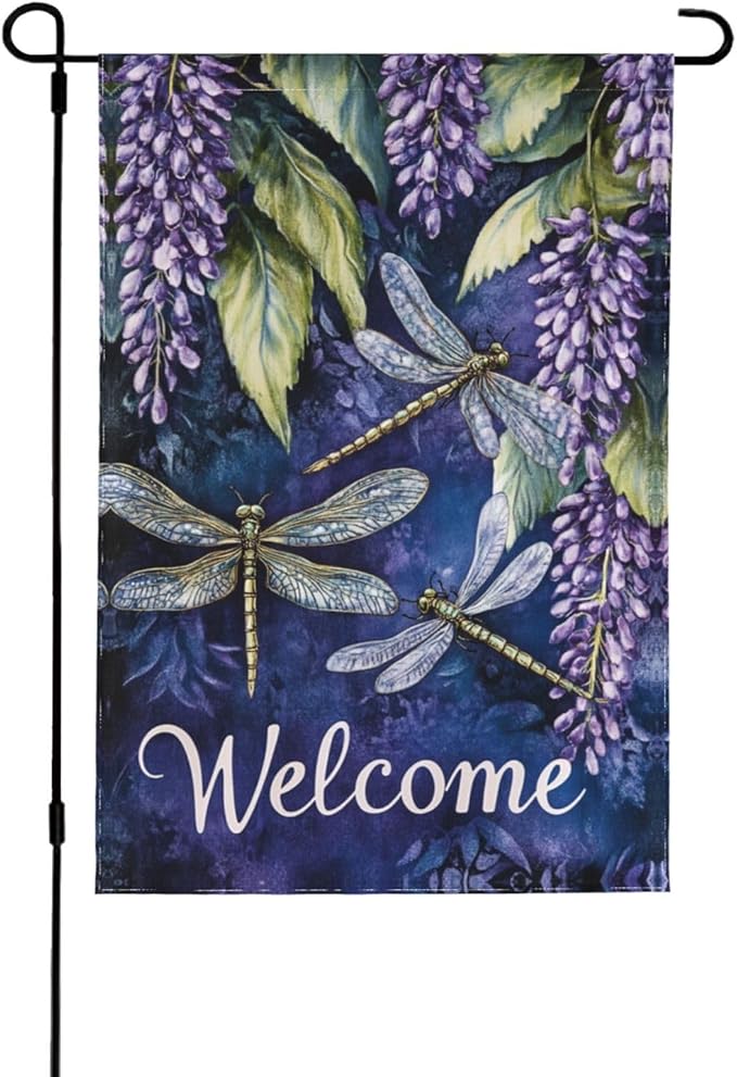 Plants Dragonfly Garden Flag 12x18 Inch Double Sided All-Weather Polyester Outdoor Flag For Patio Lawn Yard And Garden Welcome Decor