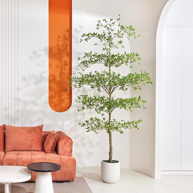 9FT Artificial Black Olive Tree Indoor with White Planter – Tall Luxury Faux Olive Tree, Mediterranean Architectural Statement Decor for Living Room & Office,VN232