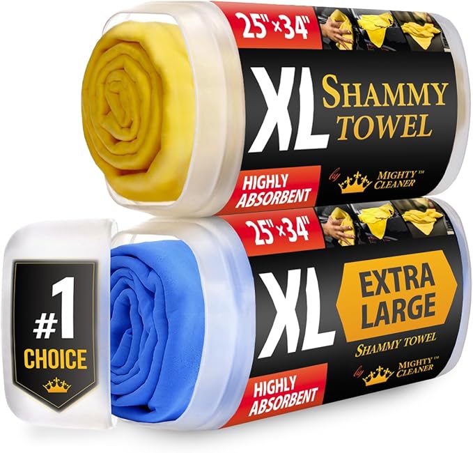 Premium XL Shammy Towel for Car - 2pk (34”x25”) - Super Absorbent Chamois Cloth - Spots & Scratch-Free - Reusable Car Drying Towels