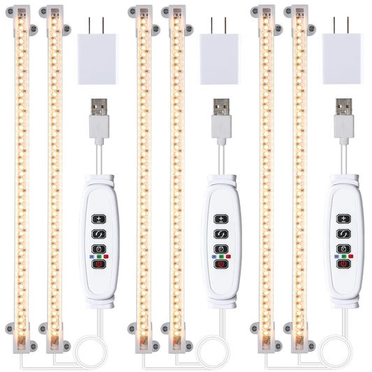 LED Grow Light Strips, Full Spectrum 3500K Plant Growing Lights for Indoor Plants, Plant Lamp for Hydroponics Succulent with 3/9/12H Timer, 10 Dimmable Levels, 3 Head 13 Inches (2 Strip 3 Pack)