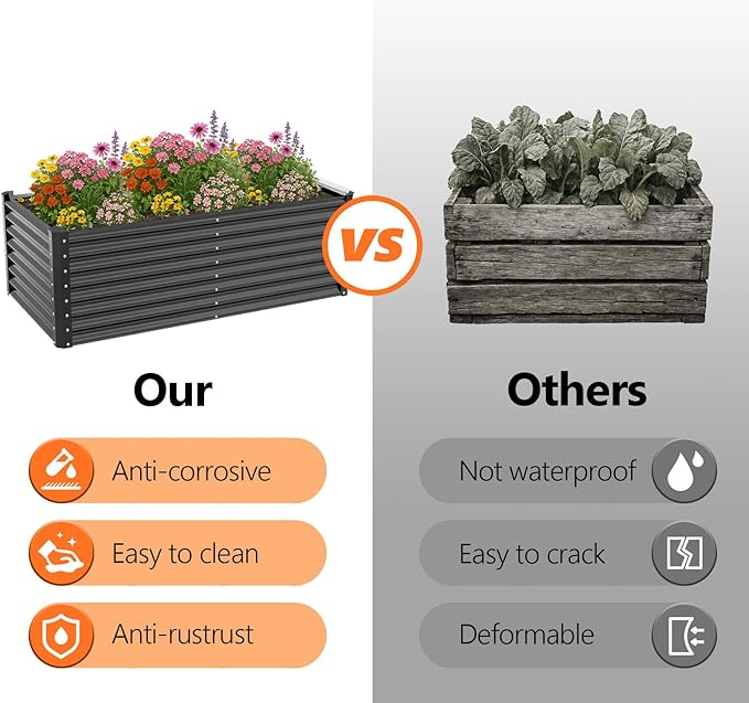 VINGLI 6x3x2ft Raised Garden Bed, Large Planter Garden Boxes Outdoor, Planter Raised Beds Kit for Gardening for Vegetables, Flowers, Herbs (Black)