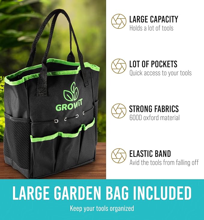 GROWIT Heavy Duty Gardening Tools - 22-Piece Gardening Gifts for Women, Men, Mom, Dad - Durable, Ergonomic Garden Tools Set