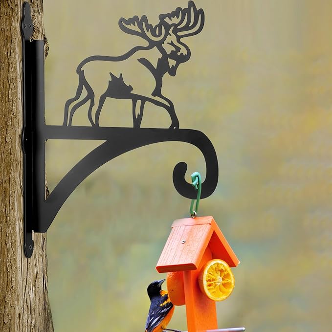ATKKE Hanging Plant Bracket Hangers Indoor Iron Wall Mount,11” Moose Silhouette Ornamental Iron Hangers Hookers for Flower Pot Lantern Bird Feeder Wind Chimes