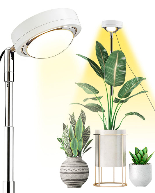 yadoker Plant Grow Light, LED Growing Light Full Spectrum for Indoor Plants,White Magnifying Glass Plant Lights,Height Adjustable, Automatic Timer, 5V Low Safe Voltage,Idea for Large